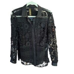 French Connection Black Floral Lace Blouse